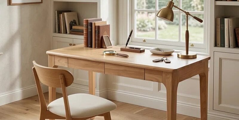 Meja Kerja Kayu Scandinavian Minimalis untuk Home Office dan Ruang Belajar edited