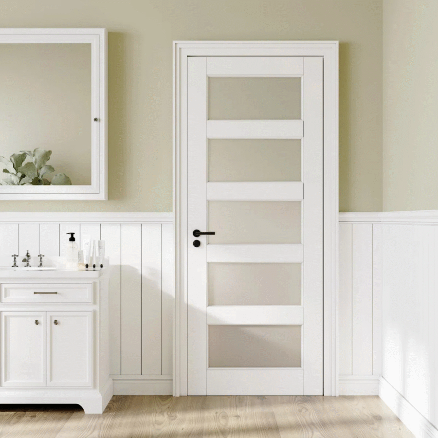 Pintu Kamar Minimalis Duco Putih 5 Kaca 1 Pintu Kamar Minimalis Duco Putih 5 Kaca