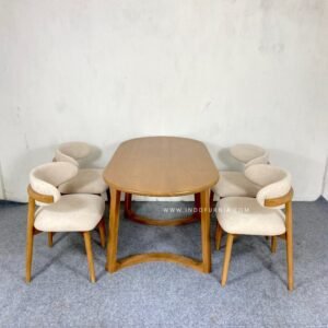 Set Meja Makan Oval Kayu Jati 4 Kursi Cafe Retro Terbaru Abelia