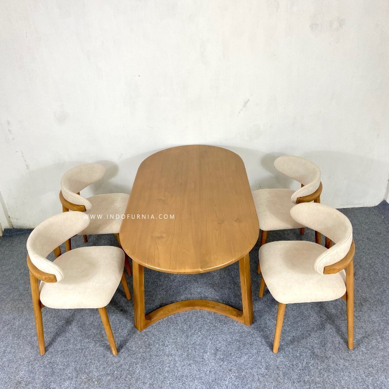 Set Meja Makan Oval Kayu Jati 4 Kursi Cafe Retro Terbaru Abelia 2 Set Meja Makan Oval Kayu Jati 4 Kursi Cafe Retro Terbaru Abelia - Gambar 2